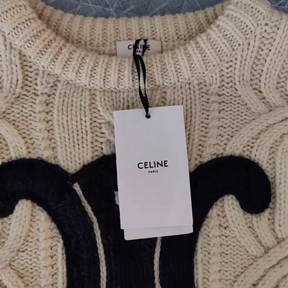 Celine Ivory Cable Knit Sweater with Navy Emblem - Picture 4 of 4